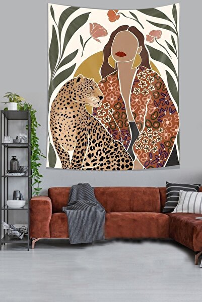 Generic Brand Nordic Boem Leopard și Fată Art Desen Pânză rezistentă la pete ...