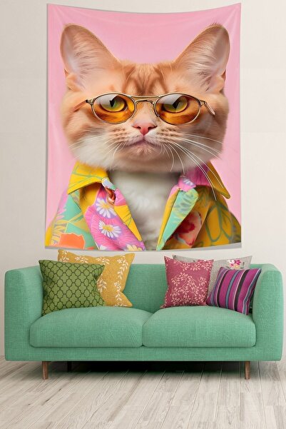 Generic Brand Cat with Glasses Stain Resistant Fabric Wall Cover Wall Carpet ...
