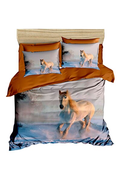 Fabeteks White Horse Winter Bear 3D Digital Double Duvet Cover Set