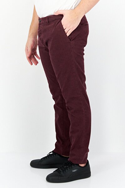 Trussardi Jeans Men Regular Fit Microgrid Print Chino Pants, Maroon