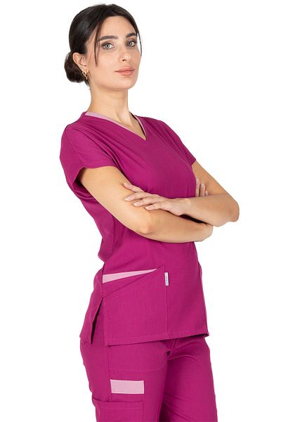 Alsancak Üniforma Set de tricou pentru doctor și asistentă din țesătură subțire Twin Flex Cherry Lycra