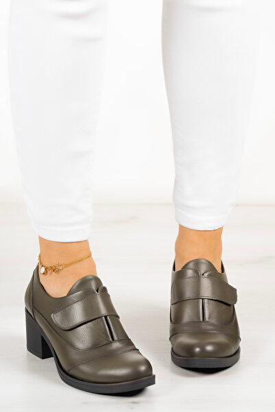 Erkan Saçmacı Shantel Khaki Genuine Leather Casual Heeled Shoes