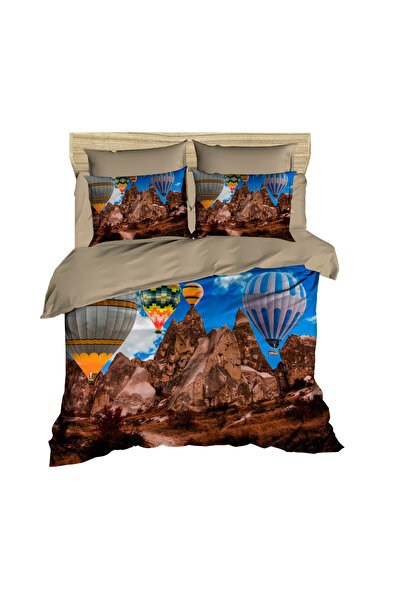 Fabeteks Nevşehir Cappadocia and Balloons 3D Digital Double Duvet Cover Set