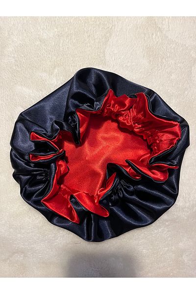 PratikDikisco Double Sided Red Navy Blue Satin Hair Cap / Beret for Curly Hair