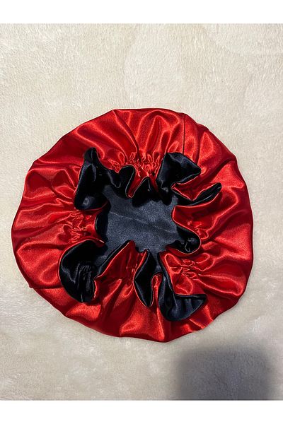 PratikDikisco Double Sided Red Navy Blue Satin Hair Cap / Beret for Curly Hair