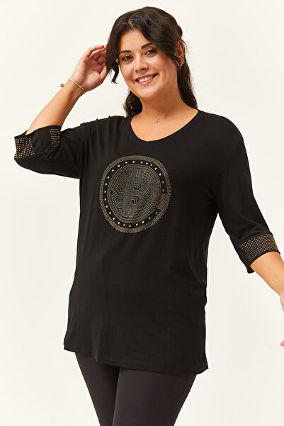Ebsumu Γυναικεία μπλούζα με στάμπα με πέτρα μπροστά και μανίκια
