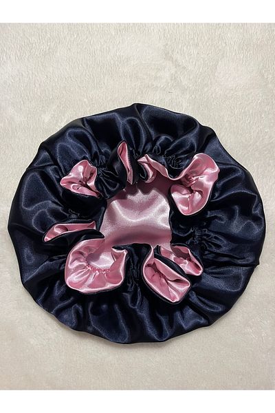 PratikDikisco Double Sided Powder Navy Blue Satin Hair Cap / Beret for Curly Hair