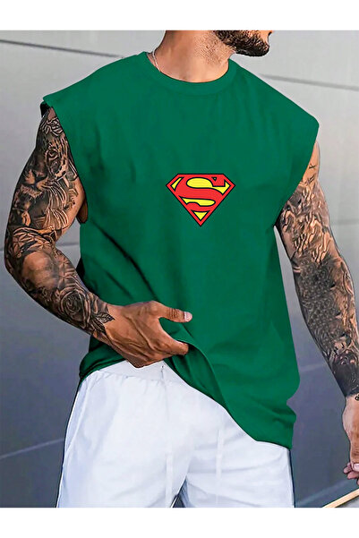 Cosmo Style SUPERMAN LOGO PRINTED εμπριμέ unisex κανονικό αμάνικο oversize αθλητικό μπλουζάκι με λαιμόκοψη