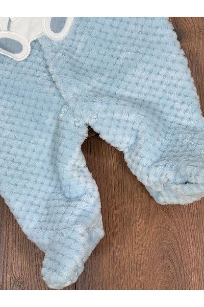 tiwitibaby Plush Teddy Bear Embroidered Booties Snap Fastener Winter Baby Boy Jumpsuit