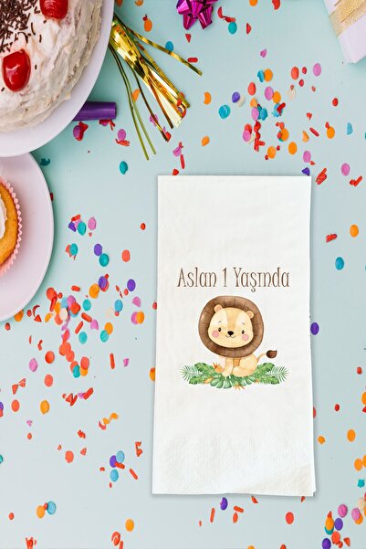 Atölye Mi Aslan Temalı Baskılı Peçete Doğum Günü Peçetesi İsimli 20 Adet