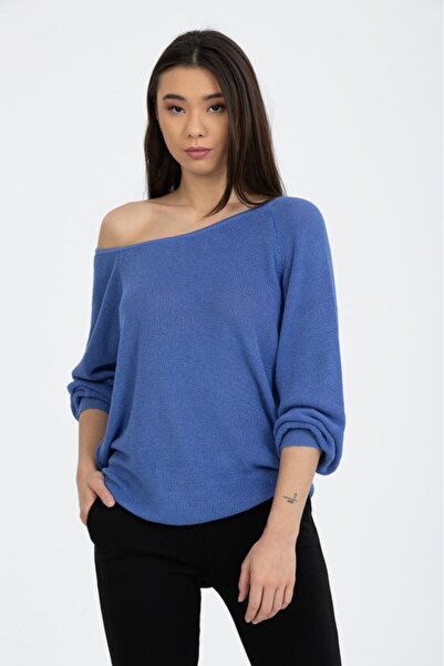 Su Moda Pulover de tricotaj pentru femei cu croială relaxată - Tricoturi tricotate mercerizate cu umăr căzut