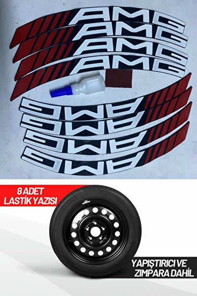 ASTUNİNG Amg Motosiklet Ve Otomobil Araç 3d Oto Lastik Yazısı Sticker Arma 8 Adet Kırmızı Beyaz