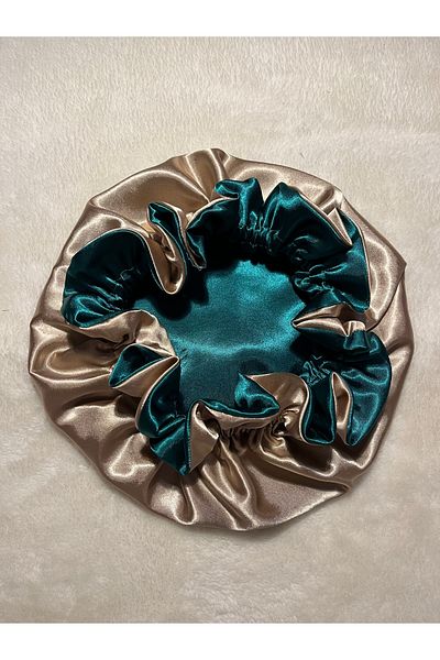 PratikDikisco Double Sided Green Gold Satin Hair Cap / Beret for Curly Hair