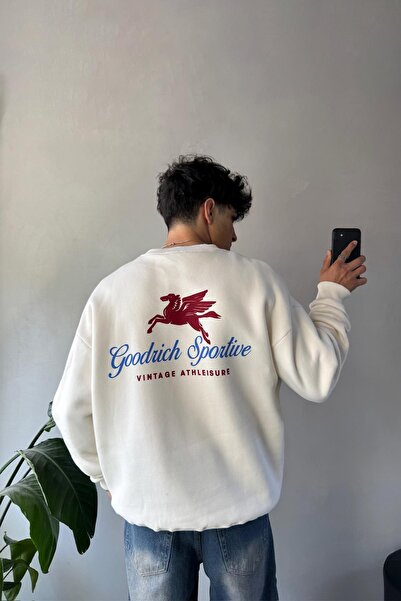 Flaw Wear Vintage Printed Crew Neck Sweatshirt Beige