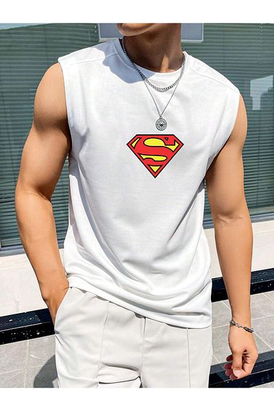 Cosmo Style LOGO SUPERMAN IMPRIMAT unisex obișnuit fără mâneci oversize cu decolteu triplu sport tricou sportiv