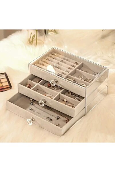 zyc Jewelry Bijouterie Jewelry Box Organizer with 3 Drawers Transparent 13 X 23 X 10 cm