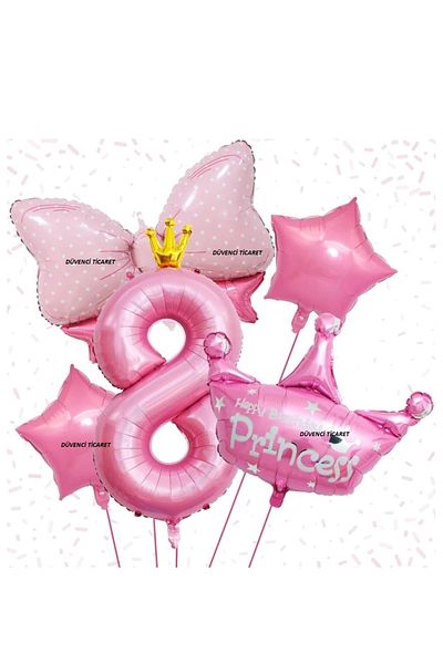 DÜVENCİ TİCARET 5-Piece Foiled Age Set - Princess, Crown Bow and Balloon