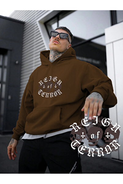 Kadın, Erkek Sweatshirt Reign  Terror Dark Aesthetic Baskılı Kalın Kahverengi Sevgili Sweatshirt