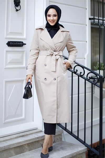 ALNİSS COLLECTİON Belted Umay Trench με μανίκια και αλυσίδα στην πλάτη