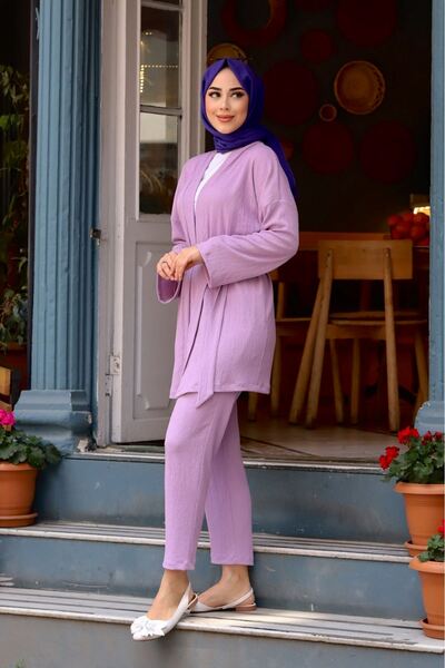 suffemoda Belted Detailed Hijab Kimono Set