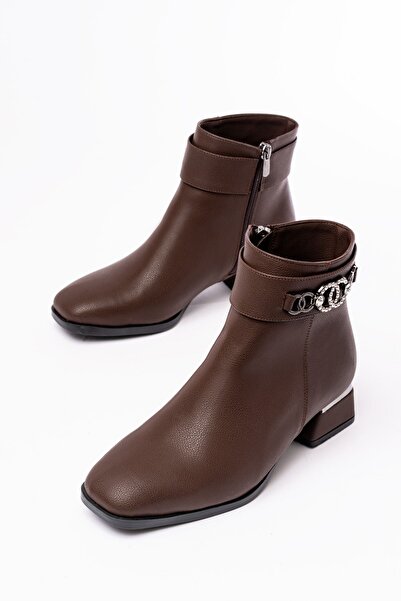 serkanseyyid RM-502 Καφέ αγκράφα Αξεσουάρ Γυναικείες μπότες με τακούνι και φερμουάρ
