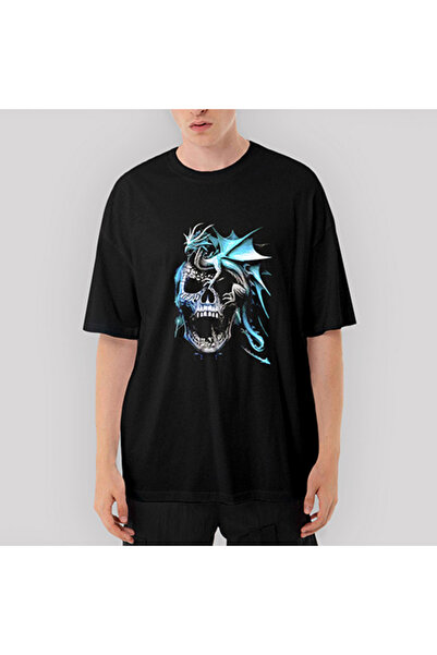 Generic Brand Tricou negru Skull and Drake supradimensionat S