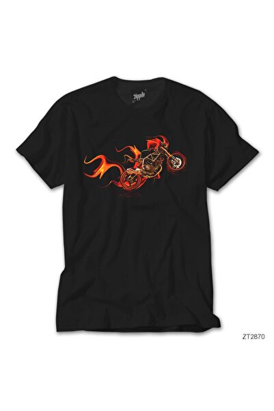 WAKHA Μαύρο T-Shirt Fire Motorcyle