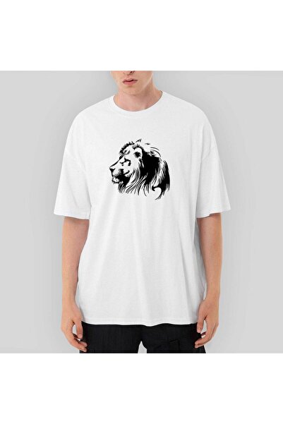 CrowsGate Tricou alb oversize Silhouette Leu Negru