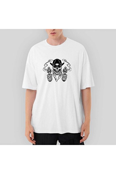 Generic Brand Cowboy Skull Bandana Oversize White T-Shirt