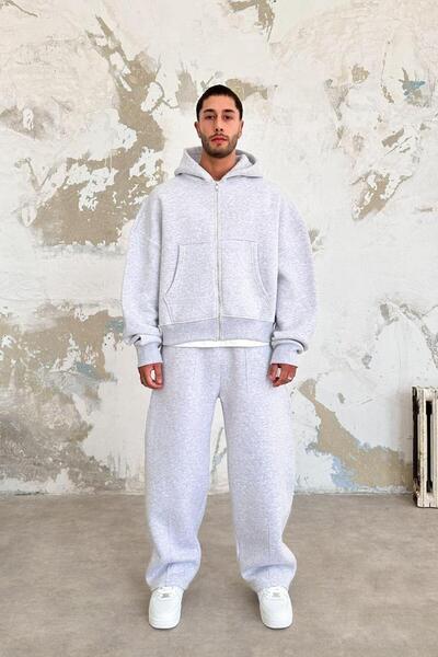 HAFKAGİYİM Γκρι μελανζέ Cozy Basic Φούτερ με φερμουάρ Oversize
