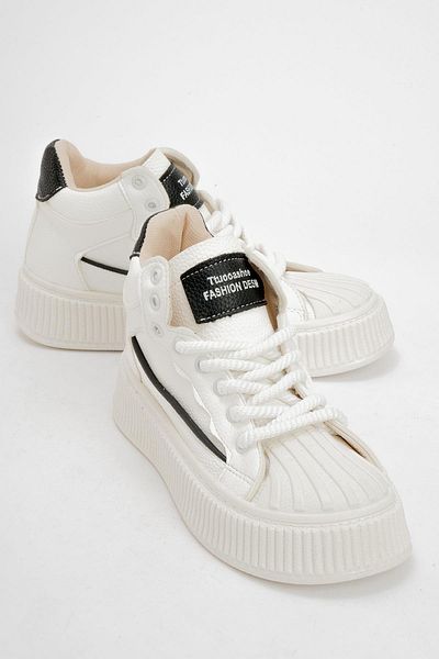 Ccway White Black Women's Sports Shoes - Lacing Stone Detail