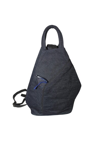 MEBES Navy Blue Denim Women's Shoulder Bag - Black Detailed, Vase Model