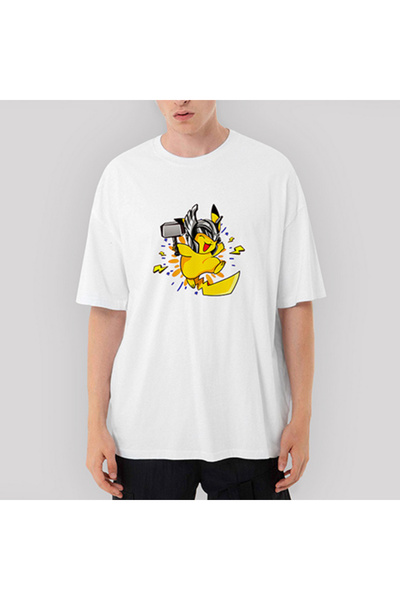 CrowsGate Tricou alb supradimensionat Pikachu Thor