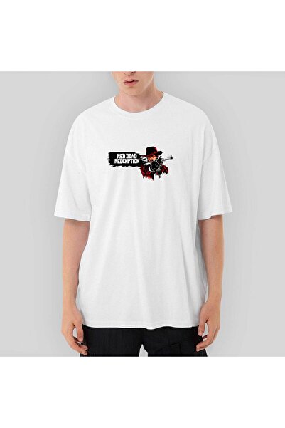 CrowsGate Tricou alb supradimensionat cu poster Red Dead Redemption 2