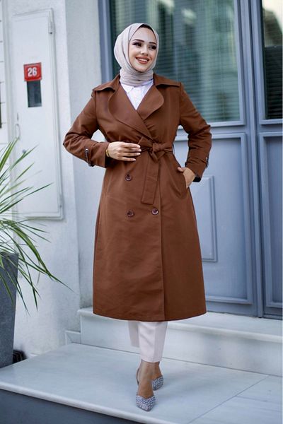 ALNİSS COLLECTİON Belted Umay Trench with Chain Sleeves and Back Detail