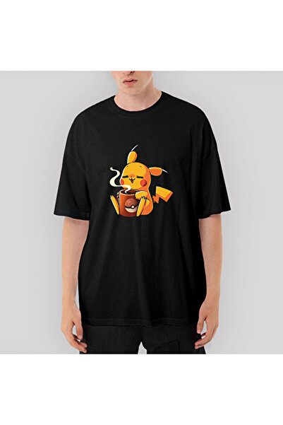 CrowsGate Pikachu Detectiv și Cafea supradimensionat Tricou Negru