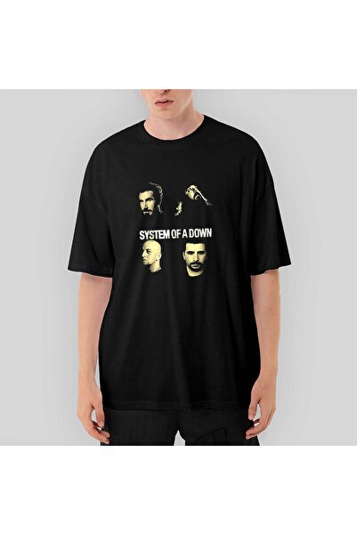 Generic Brand System of a down Group Face Oversize Black T-Shirt