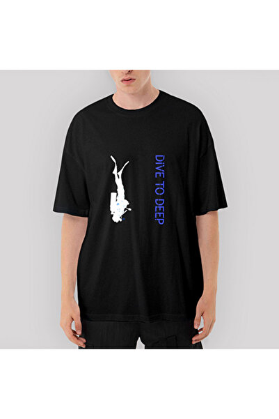 CrowsGate Tricou negru Dalgış Dive to Deep supradimensionat