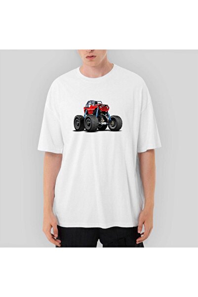 CrowsGate Tricou alb Jeep Monster Truck supradimensionat