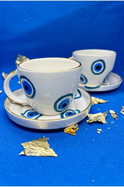 MAMALİZA El yapımı nazar boncuklu nescafe fincan seti. 2li fincan seti.