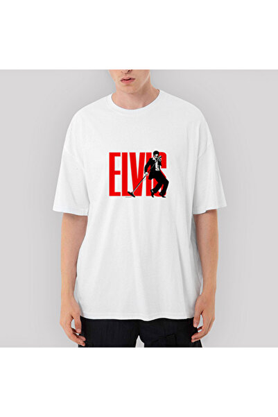 CrowsGate Tricou alb supradimensionat cu sigla Elvis