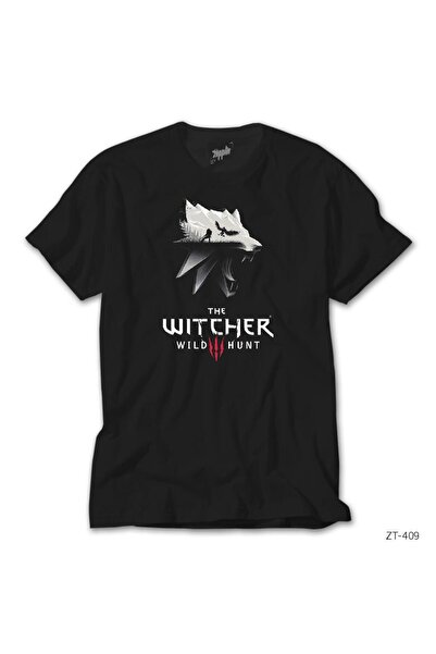 WAKHA Μαύρο T-Shirt Witcher 3 Wolf Silhouette