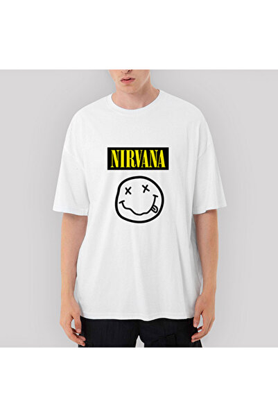 CrowsGate Tricou alb supradimensionat Nirvana Smile
