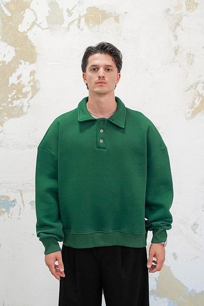 HAFKAGİYİM ΠΡΑΣΙΝΟ Φούτερ με γιακά Polo Cozy Basic Oversize