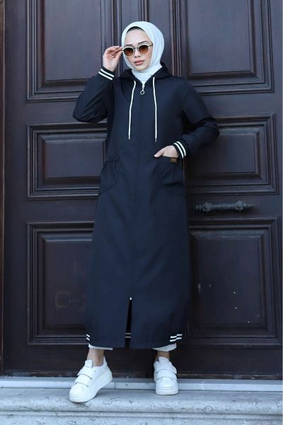 ALNİSS COLLECTİON Αδιάβροχο ολόσωμο μακρύ παλτό με ριμπ λεπτομέρεια με φερμουάρ