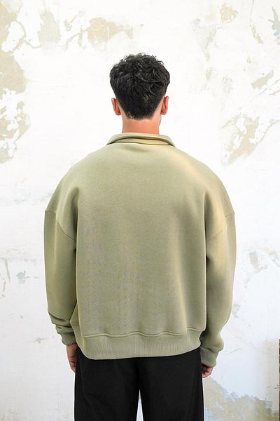 HAFKAGİYİM Απαλό πράσινο Cozy Basic Oversize φούτερ με γιακά Polo
