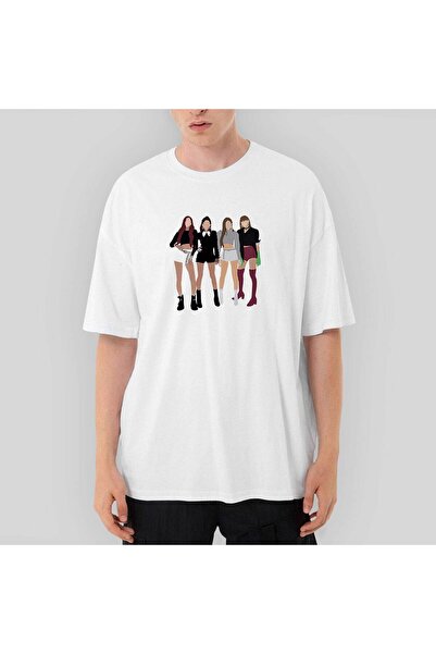 CrowsGate Λευκό μπλουζάκι Blackpink Digital oversized