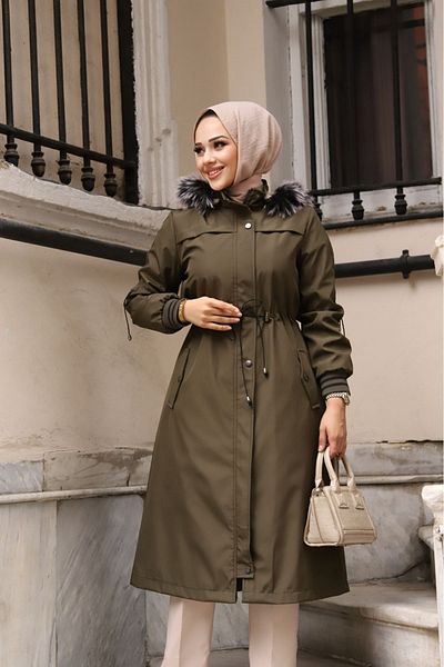 ALNİSS COLLECTİON Αδιάβροχο γυναικείο παλτό με αποσπώμενη κουκούλα με ριμπ γούνα