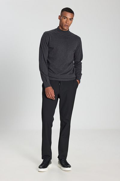 ALTINYILDIZ CLASSICS Men's Anthracite-Melange Cotton Standard Fit Regular Cut Half Turtleneck Knitwear Sweater