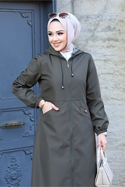 ALNİSS COLLECTİON Zipper Detailed Trench Coat Long Top Coat with Front Pocket